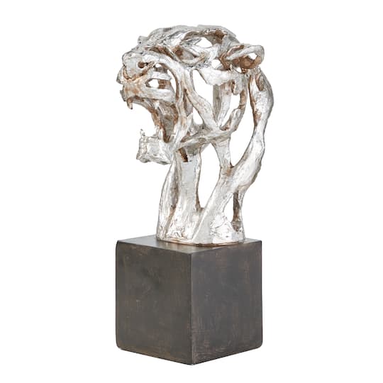 16" Silver Eclectic Leopard Sculpture